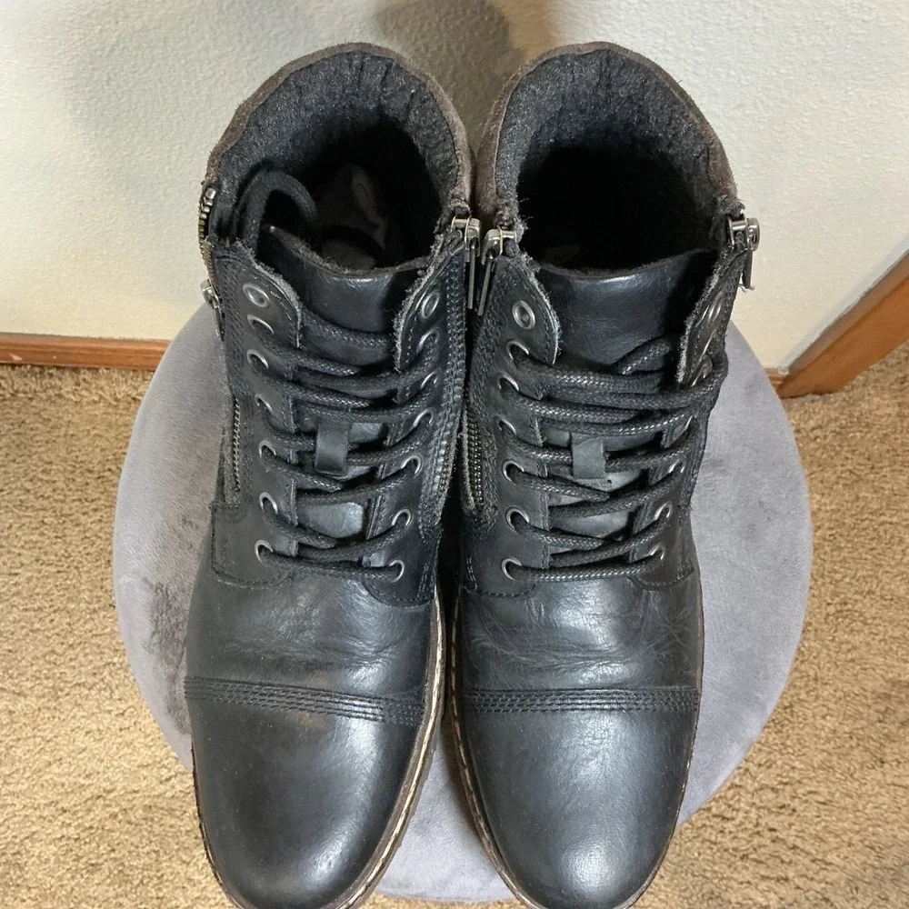Steve Madden Jotter Black Leather Boots Mens Side‎ Zipper Size 10